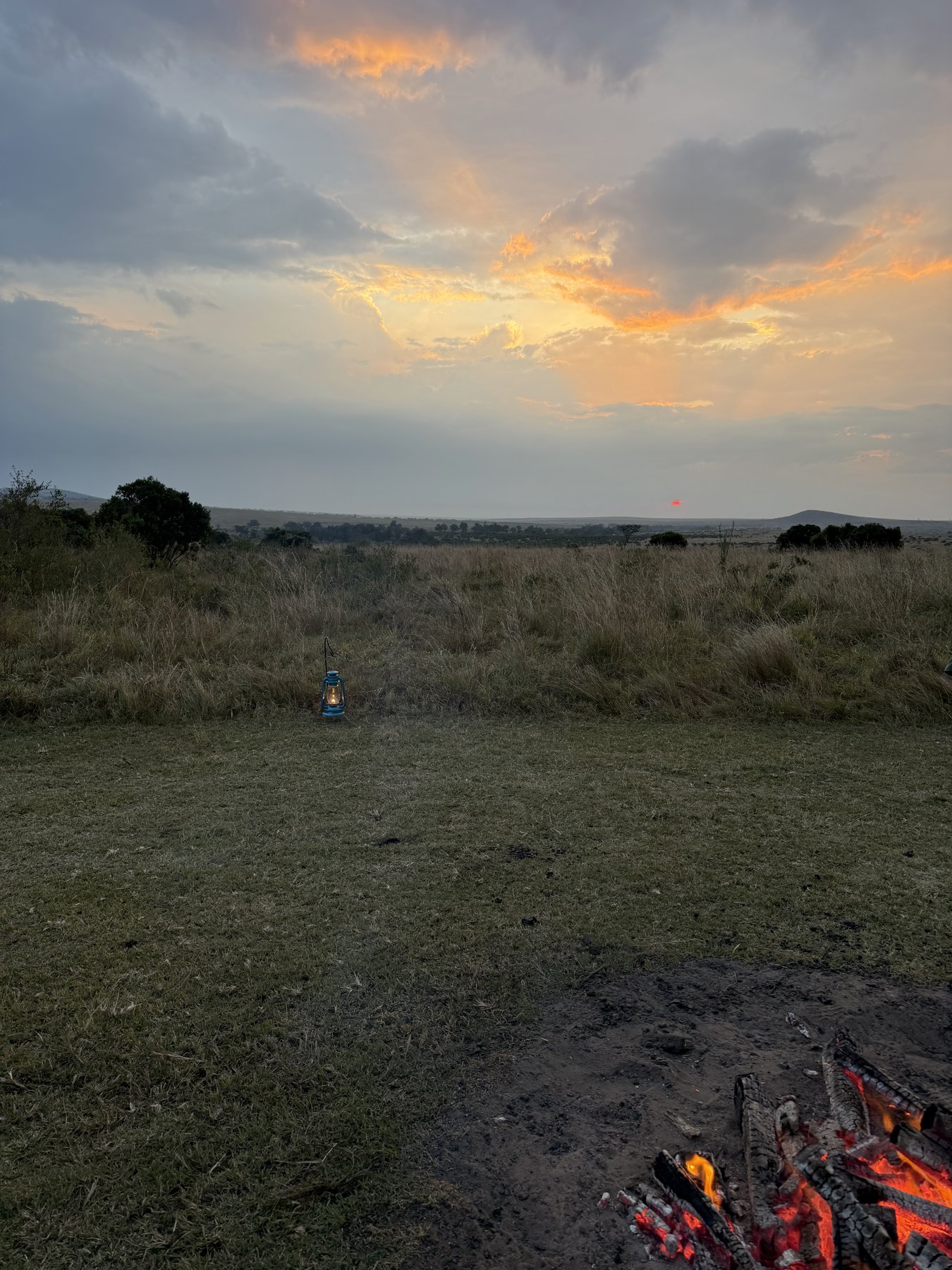 Campfire at sundown